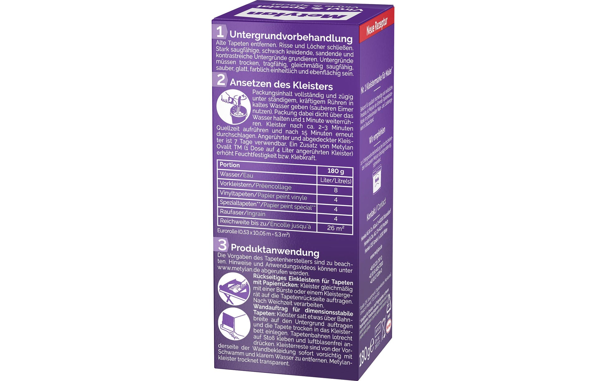 Metylan Tapetenkleister Vinyl und Spezialpulver – Transparent – 180 g – für Kunststoff, Papier, Tapeten