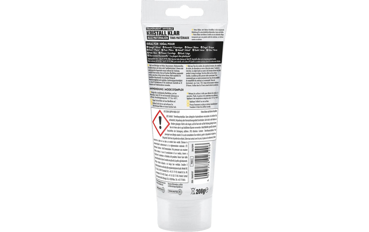 Pattex Montagekleber Tube – transparent – 208 g – für Beton, Fliesen, Glas
