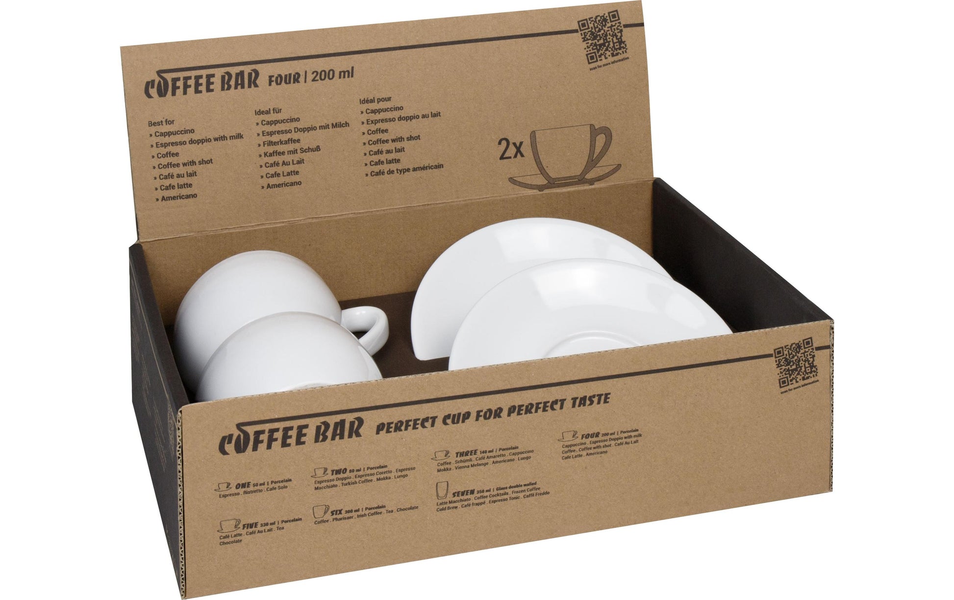 Könitz Porzellan Könitz Cappuccinotasse Coffee Bar FOUR – 2er Set, 200 ml, Porzellan, spülmaschinenfest