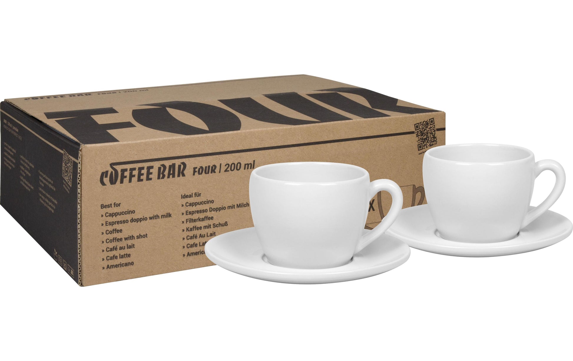 Könitz Porzellan Könitz Cappuccinotasse Coffee Bar FOUR – 2er Set, 200 ml, Porzellan, spülmaschinenfest