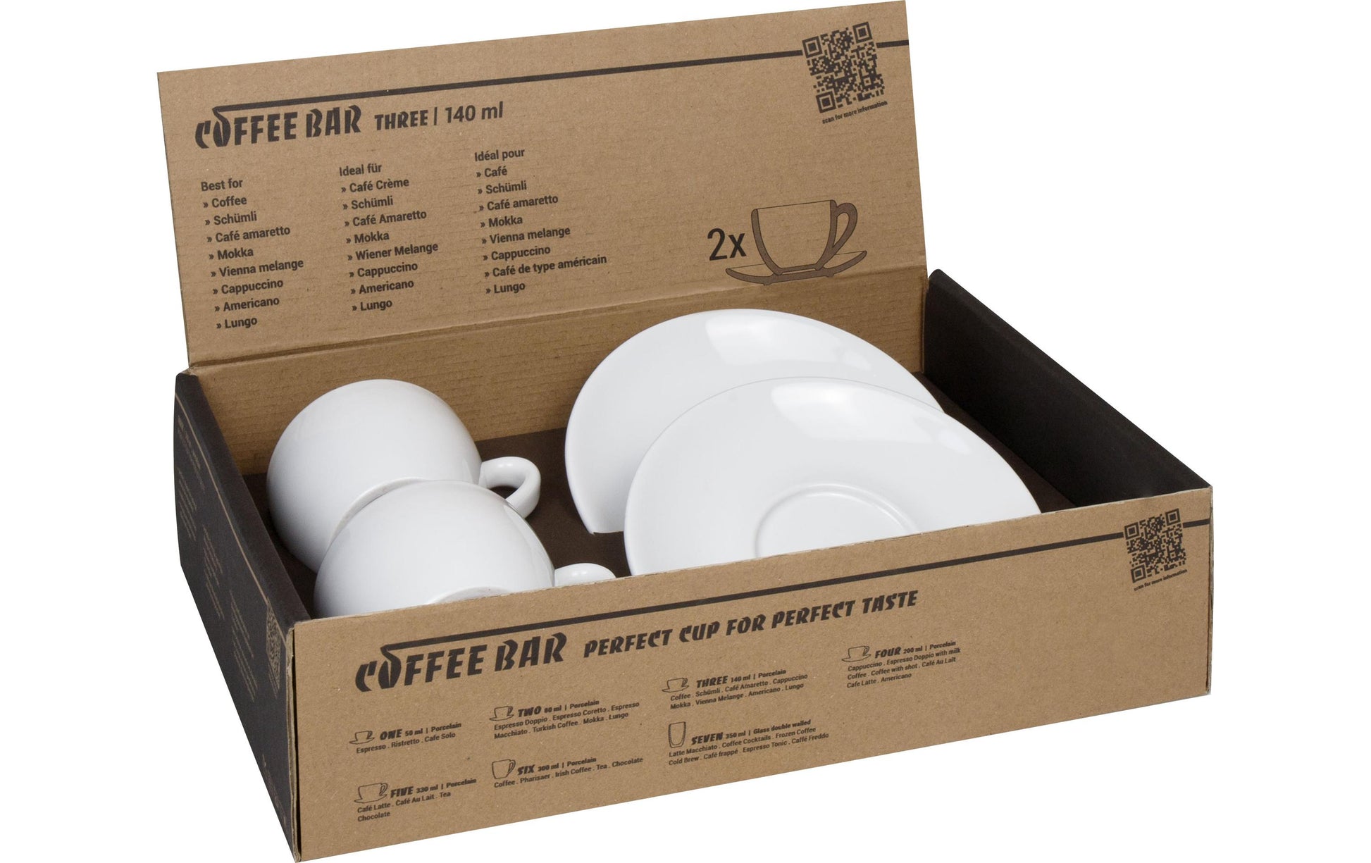 Könitz Porzellan Könitz Cappuccinotasse mit Unterteller Coffee Bar THREE – 2er Set, 140 ml, Porzellan, spülmaschinenfest