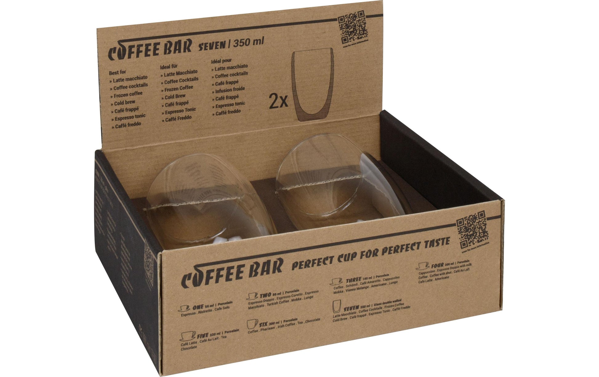 Könitz Porzellan Könitz Latte Macchiato Becher Coffee Bar SEVEN – 2er Set, 350 ml, H 13 cm, Glas, doppelwandig