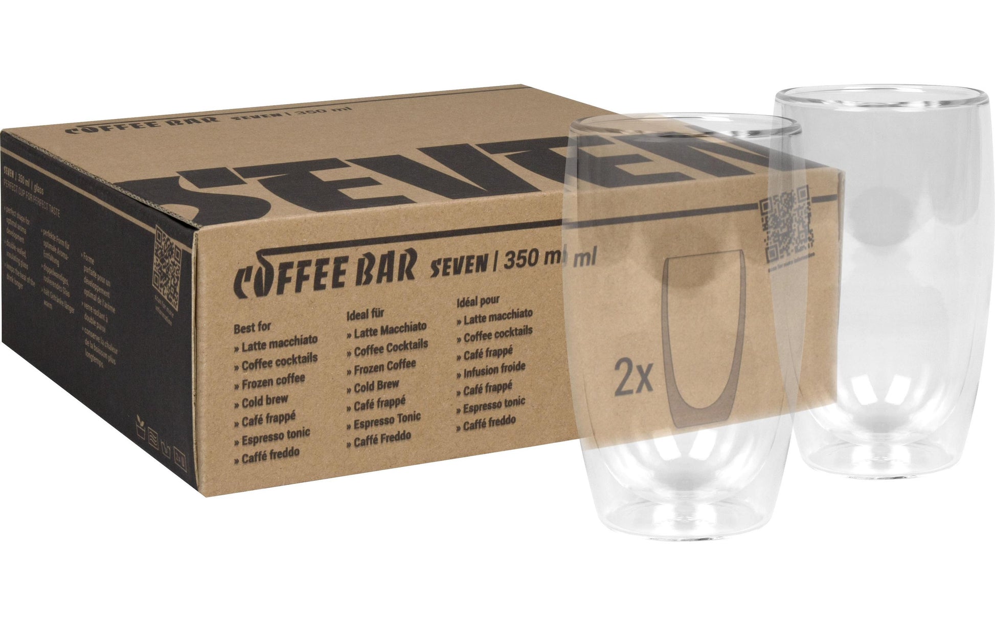 Könitz Porzellan Könitz Latte Macchiato Becher Coffee Bar SEVEN – 2er Set, 350 ml, H 13 cm, Glas, doppelwandig
