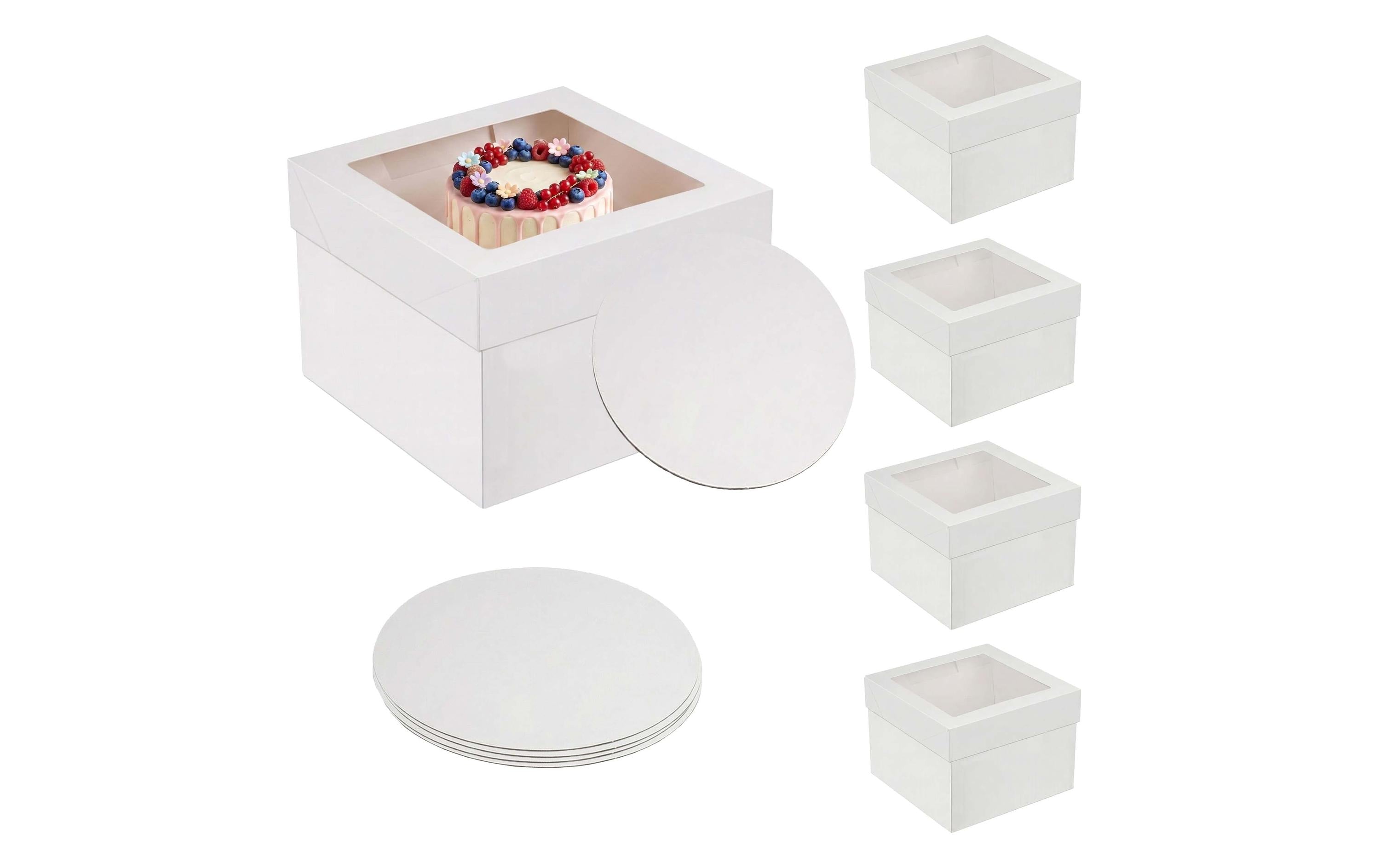 Relaxdays Tortenbox, weiss – 300×300×300 mm, für Torte Ø250 mm, mit Sichtfenster – Pack à 5 Stk.