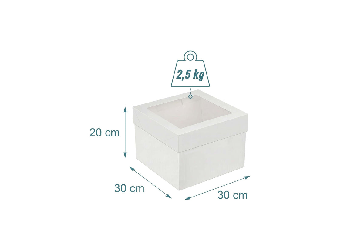 Relaxdays Tortenbox, weiss – 300×300×300 mm, für Torte Ø250 mm, mit Sichtfenster – Pack à 5 Stk.