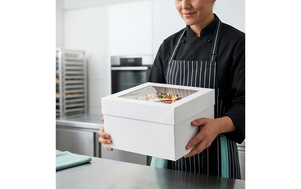 Relaxdays Tortenbox, weiss – 300×300×300 mm, für Torte Ø250 mm, mit Sichtfenster – Pack à 5 Stk.