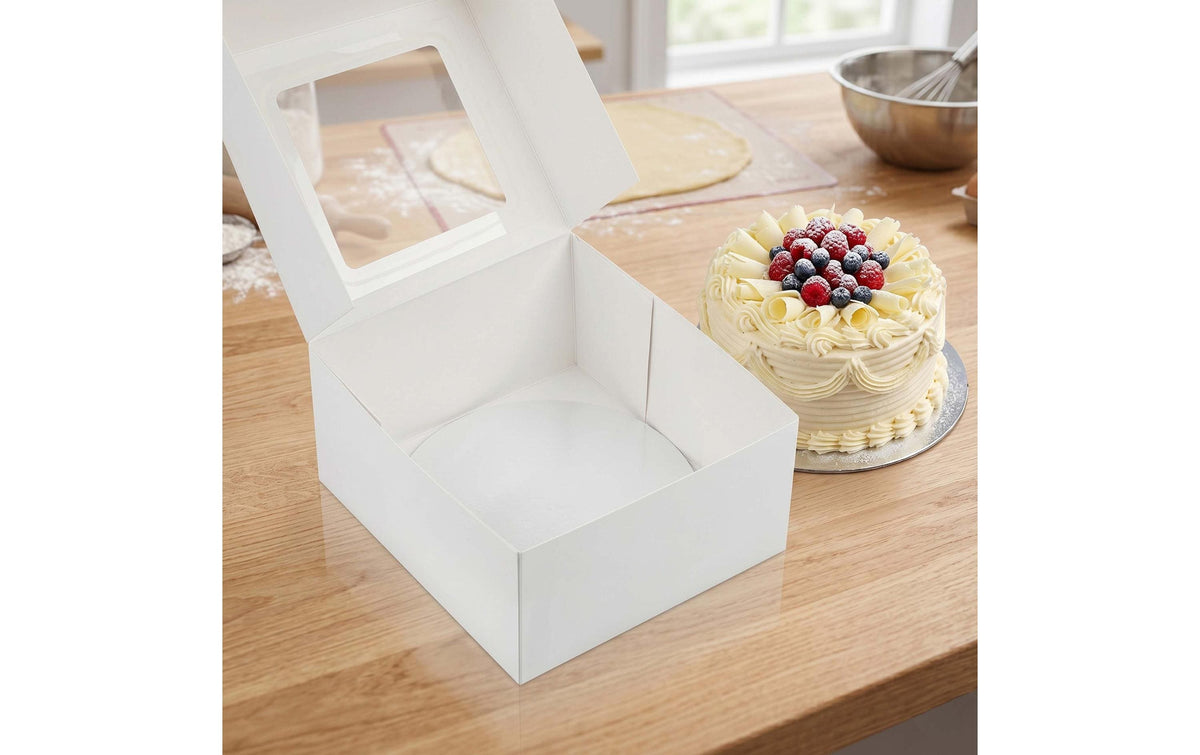 Relaxdays Tortenbox, weiss – 300×300×300 mm, für Torte Ø250 mm, mit Sichtfenster – Pack à 5 Stk.