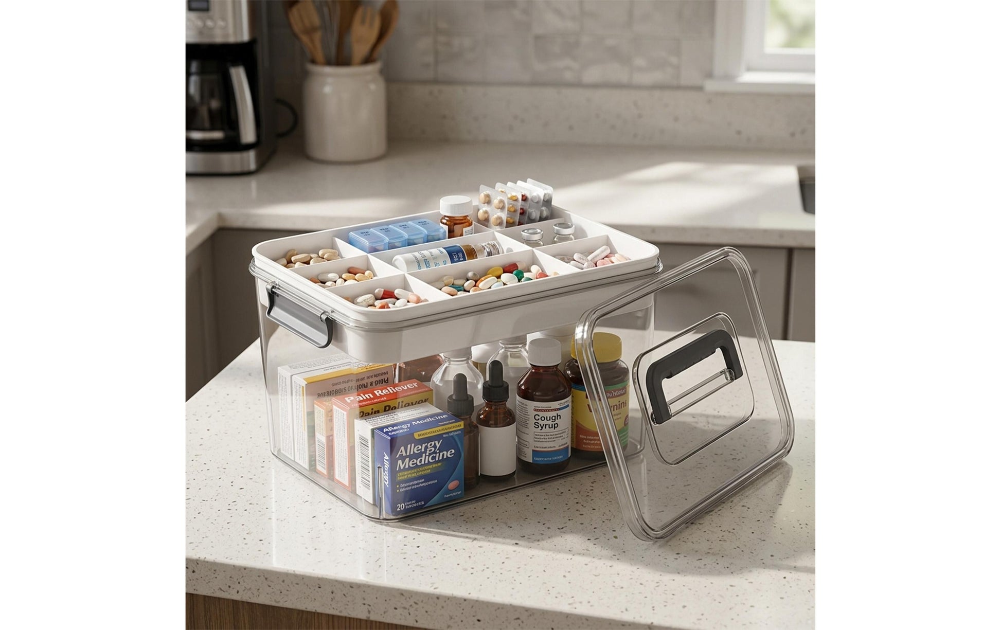 Relaxdays Medizinbox – Kunststoff – transparent – 290 × 170 × 210 mm