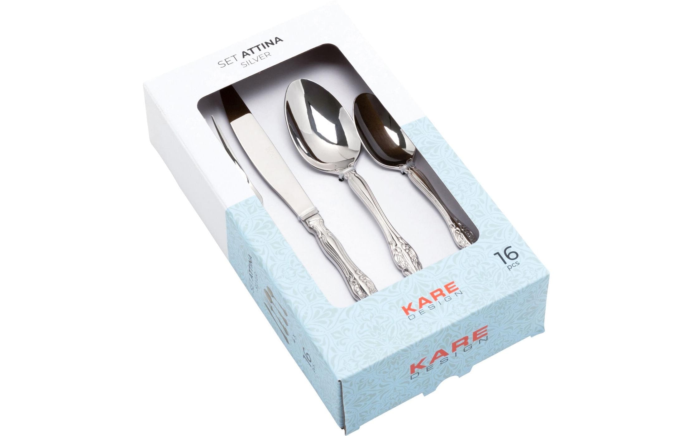 KARE Design Attina Besteck-Set – 16-teilig, Edelstahl, Silber
