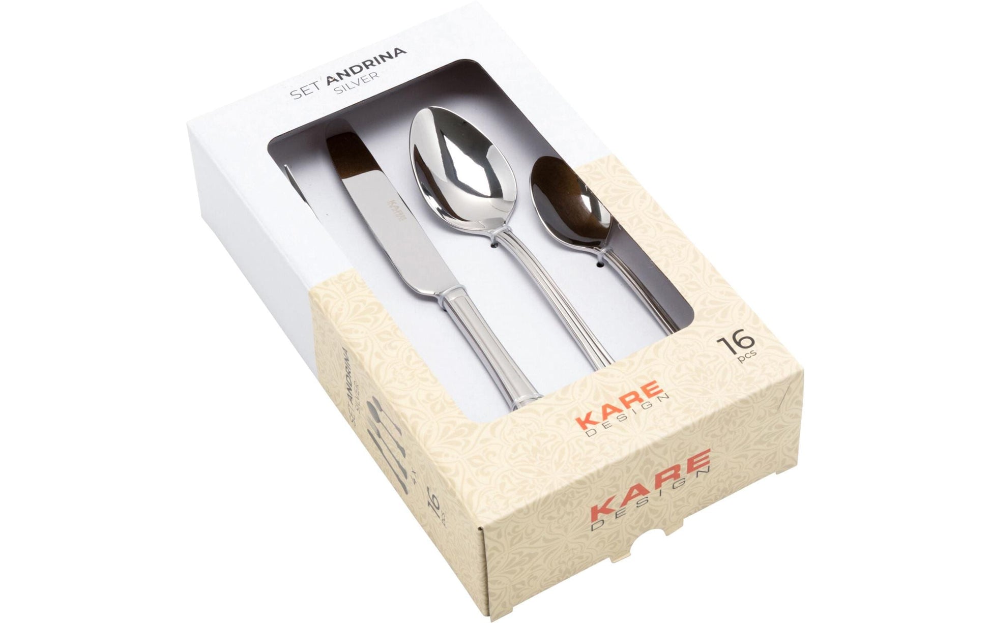 KARE Design Andrina Besteck-Set – 16-teilig, 6 cm, Edelstahl, Silber