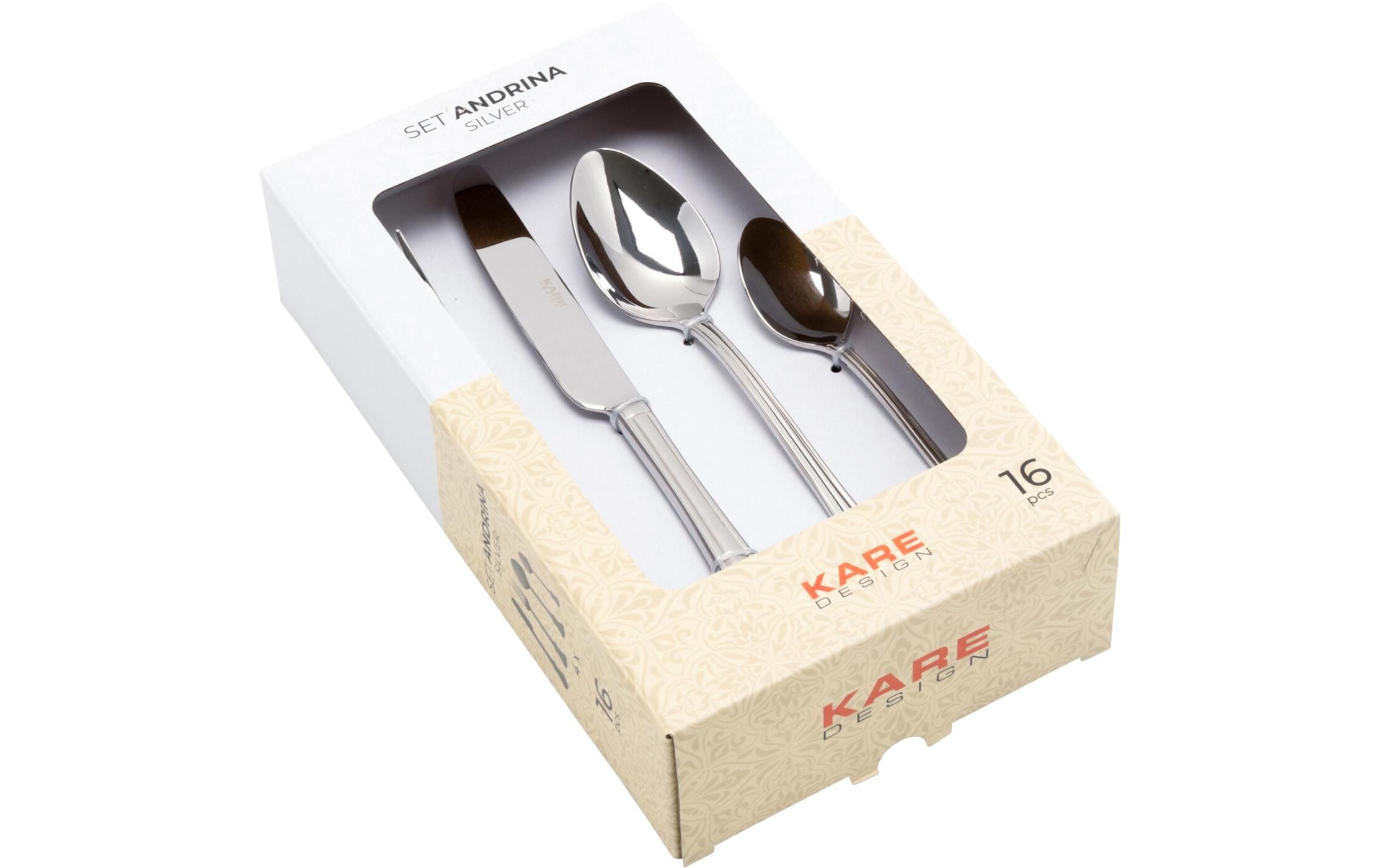 KARE Design Andrina Besteck-Set – 16-teilig, 6 cm, Edelstahl, Silber