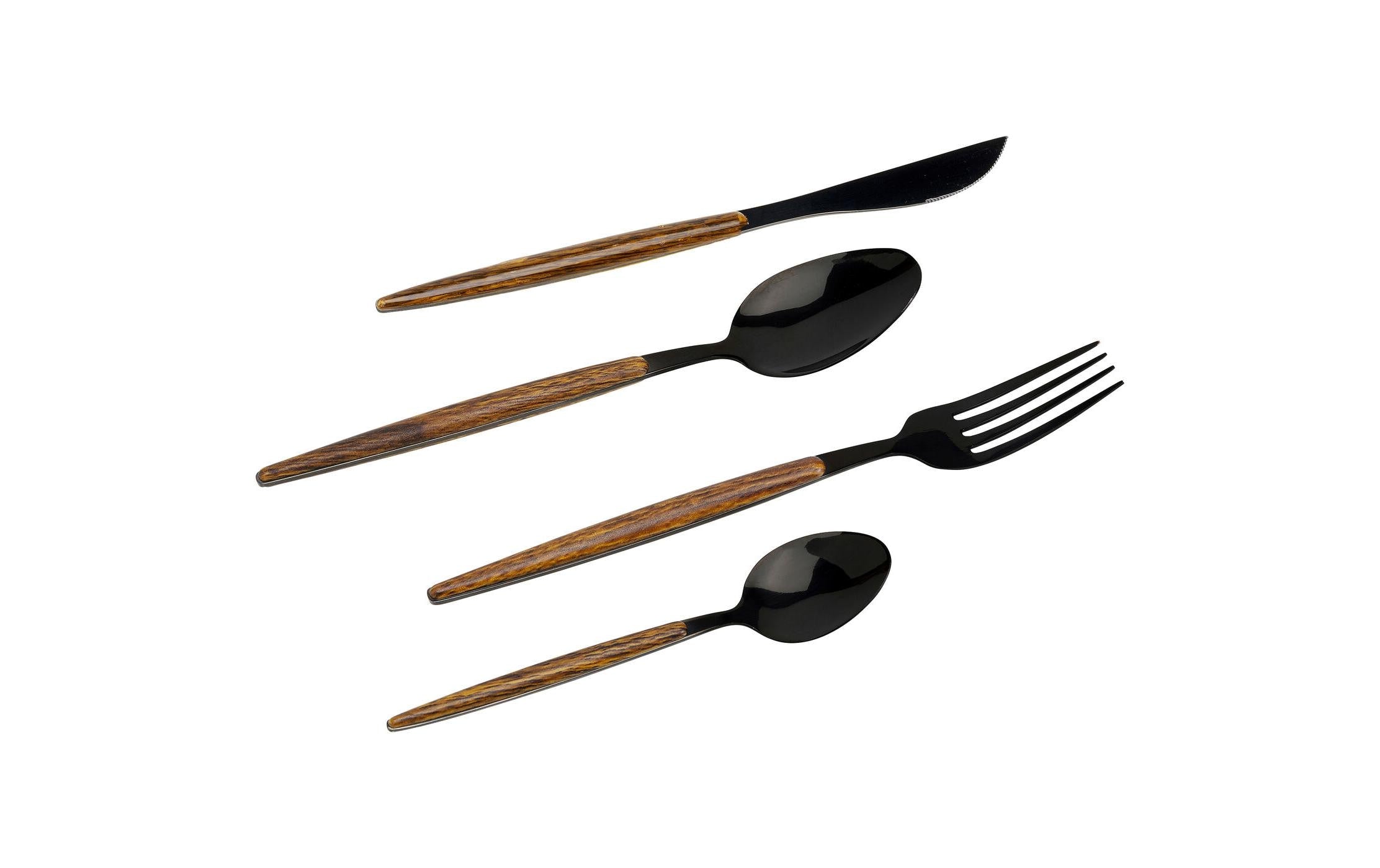KARE Design Paris Besteck-Set – 16-teilig, 25 cm, Edelstahl, Kunststoffgriff, Schwarz, matt