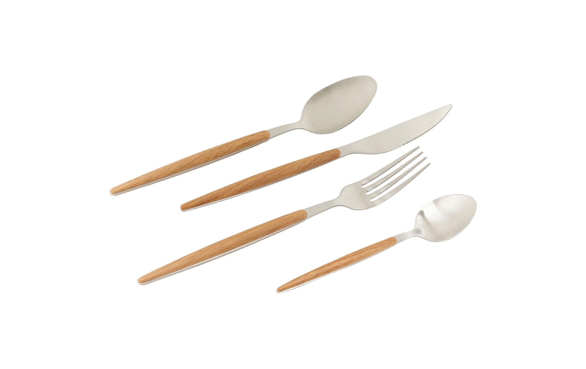KARE Design Paris Besteck-Set – 16-teilig, 25 cm, Edelstahl, Kunststoffgriff, Hellbraun, Silber matt