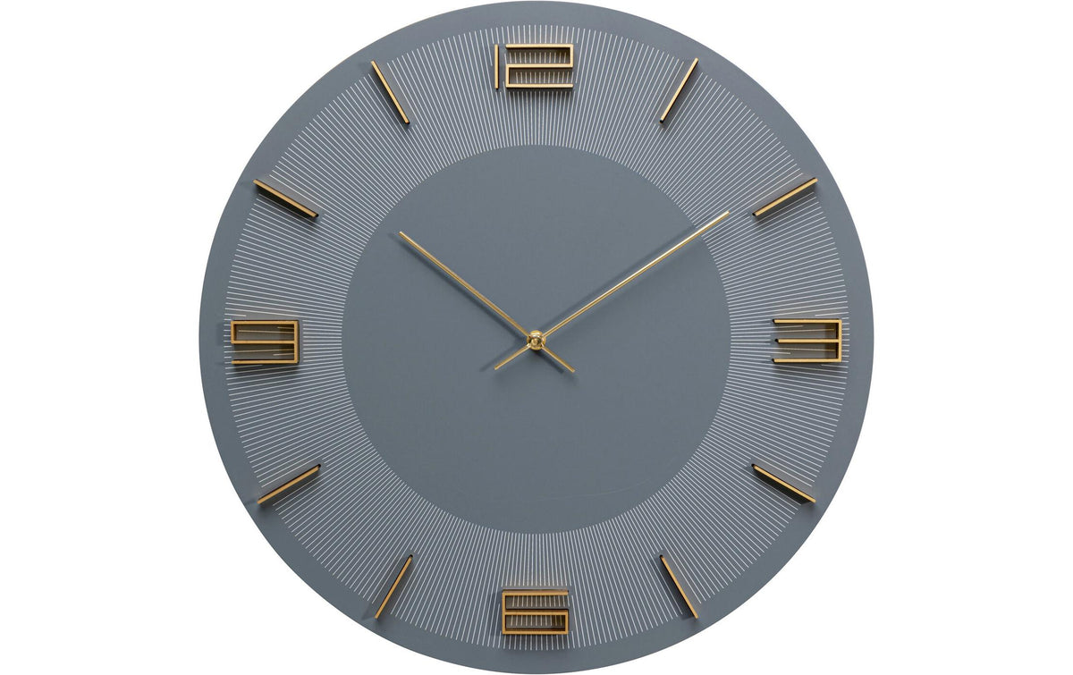 KARE Design Leonardo Wanduhr – Analog, Ø 49 cm, Grau/Gold, Holz/Aluminium