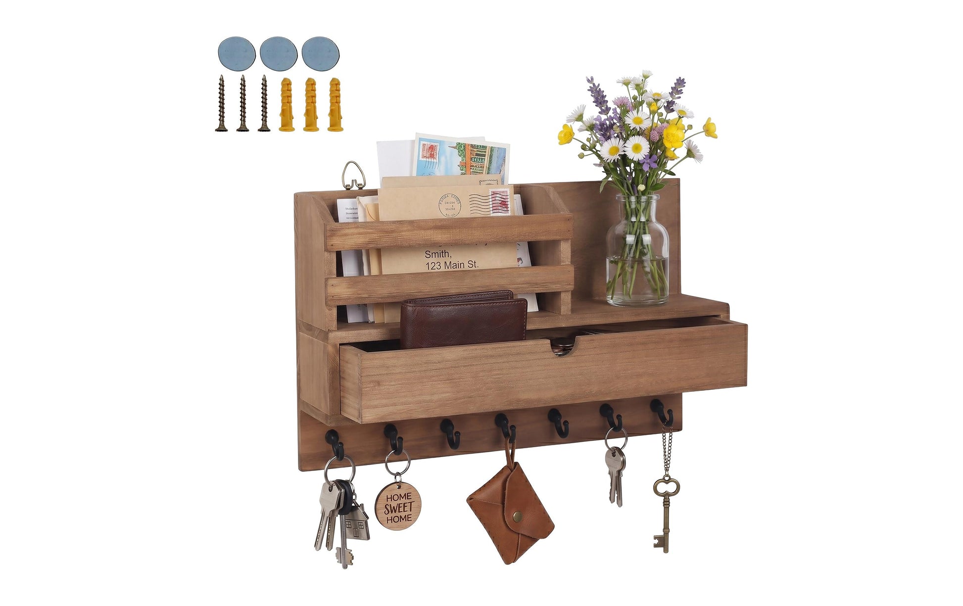 Relaxdays Wandgarderobe – Holz/Metall – Braun/Schwarz – 340 × 220 × 100 mm