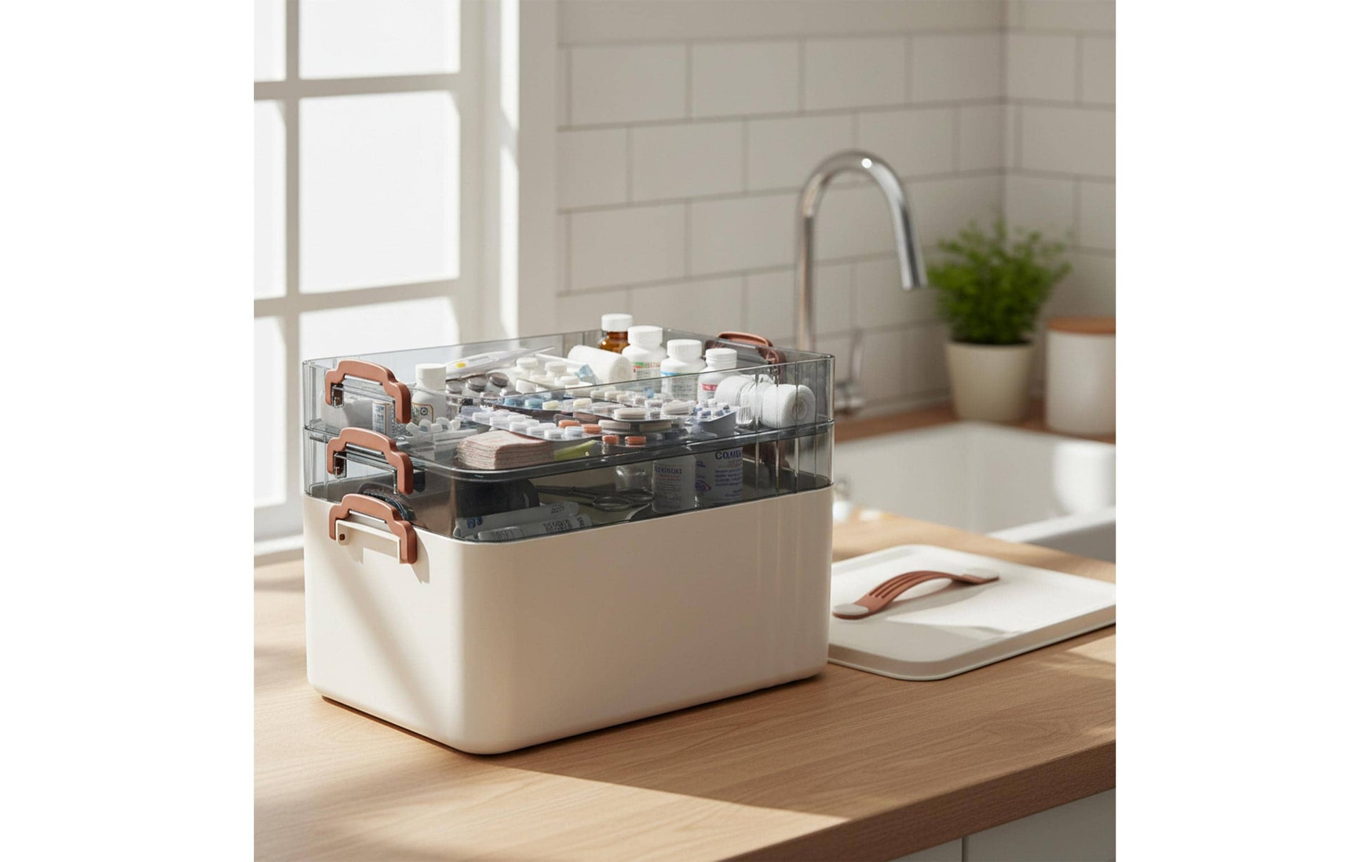 Relaxdays Aufbewahrungsbox – Kunststoff – Transparent/Weiss – 330 × 240 × 220 mm