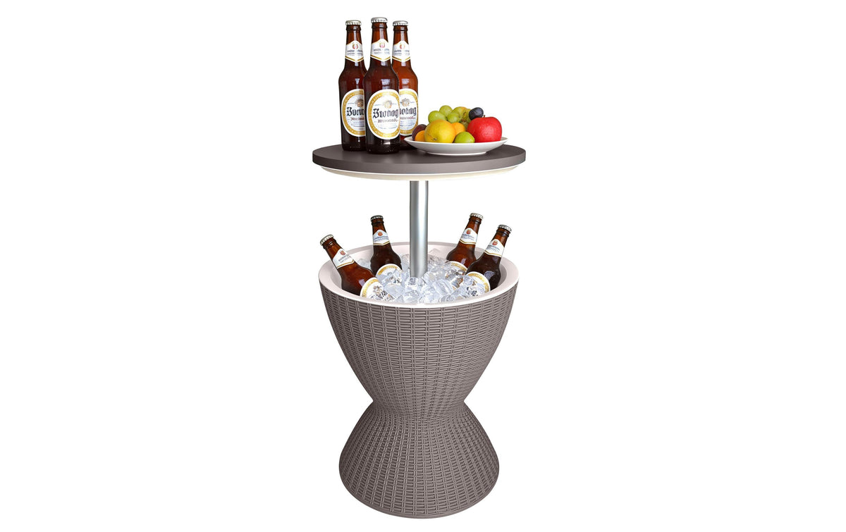 Relaxdays Bartisch – Beige – Aluminium, Kunststoff, Polypropylen – Tisch 48,5 × 48,5 × 82 cm – Kühlfunktion