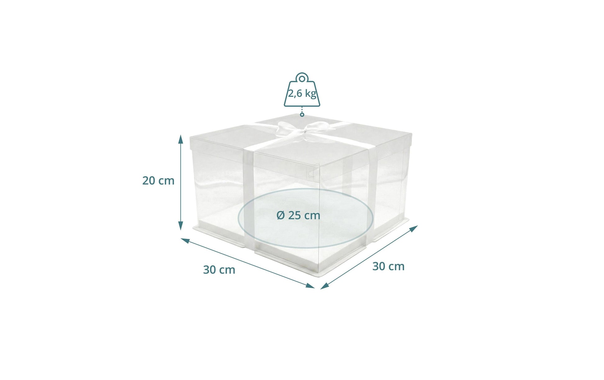 Relaxdays Tortenbox 30 × 30 × 30 cm, Kunststoff/Pappe/Polyester, Transparent/Weiss, 2 Stk.