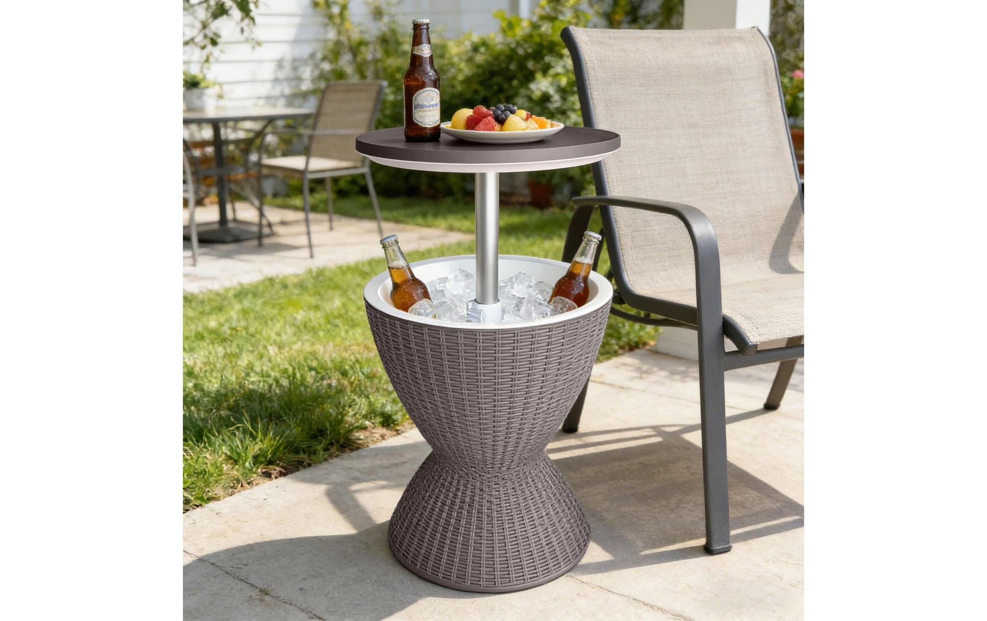 Relaxdays Bartisch – Beige – Aluminium, Kunststoff, Polypropylen – Tisch 48,5 × 48,5 × 82 cm – Kühlfunktion