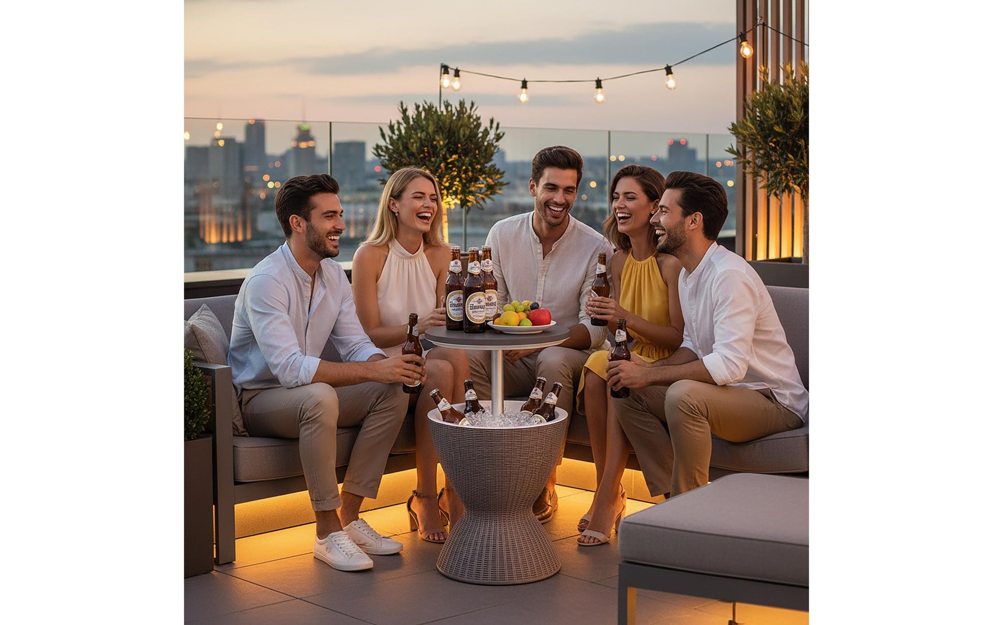 Relaxdays Bartisch – Beige – Aluminium, Kunststoff, Polypropylen – Tisch 48,5 × 48,5 × 82 cm – Kühlfunktion