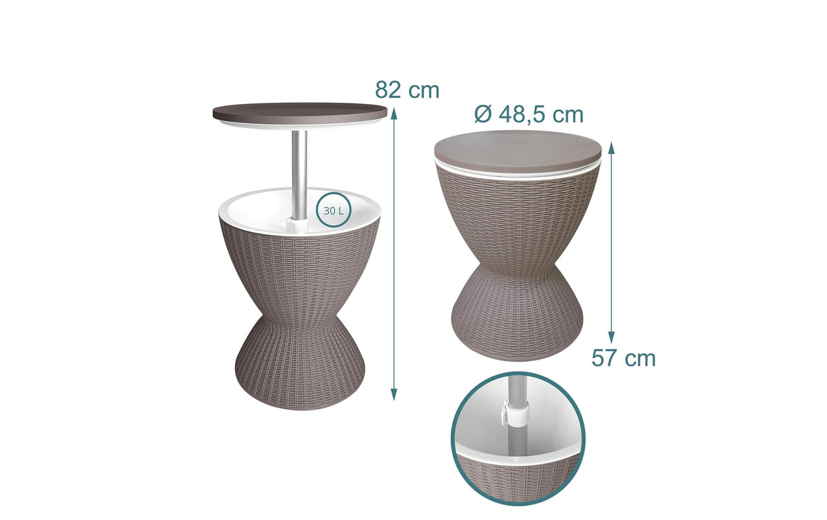 Relaxdays Bartisch – Beige – Aluminium, Kunststoff, Polypropylen – Tisch 48,5 × 48,5 × 82 cm – Kühlfunktion