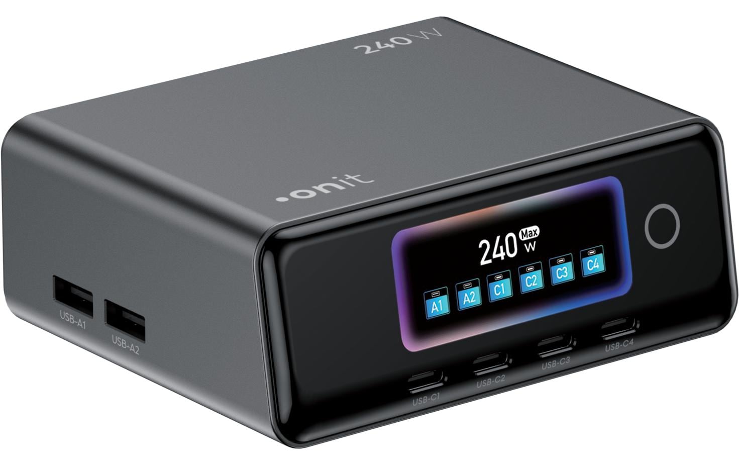 Onit GaN-Tischladegerät USB Desktop Ladegerät 240 W – USB-C×4, USB-A×2 – Schwarz