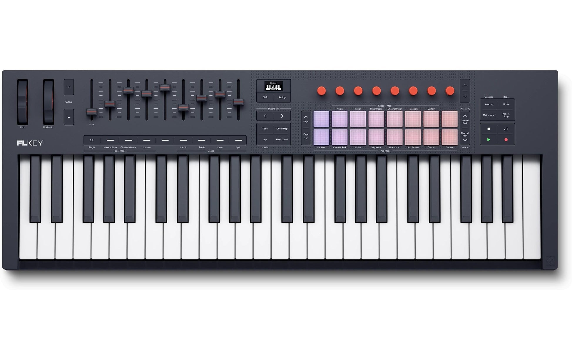Novation FLkey 2 49 – 49-Tasten USB-MIDI-Keyboard, nicht gewichtete Tasten, für FL Studio, Netzbetrieb, schwarz