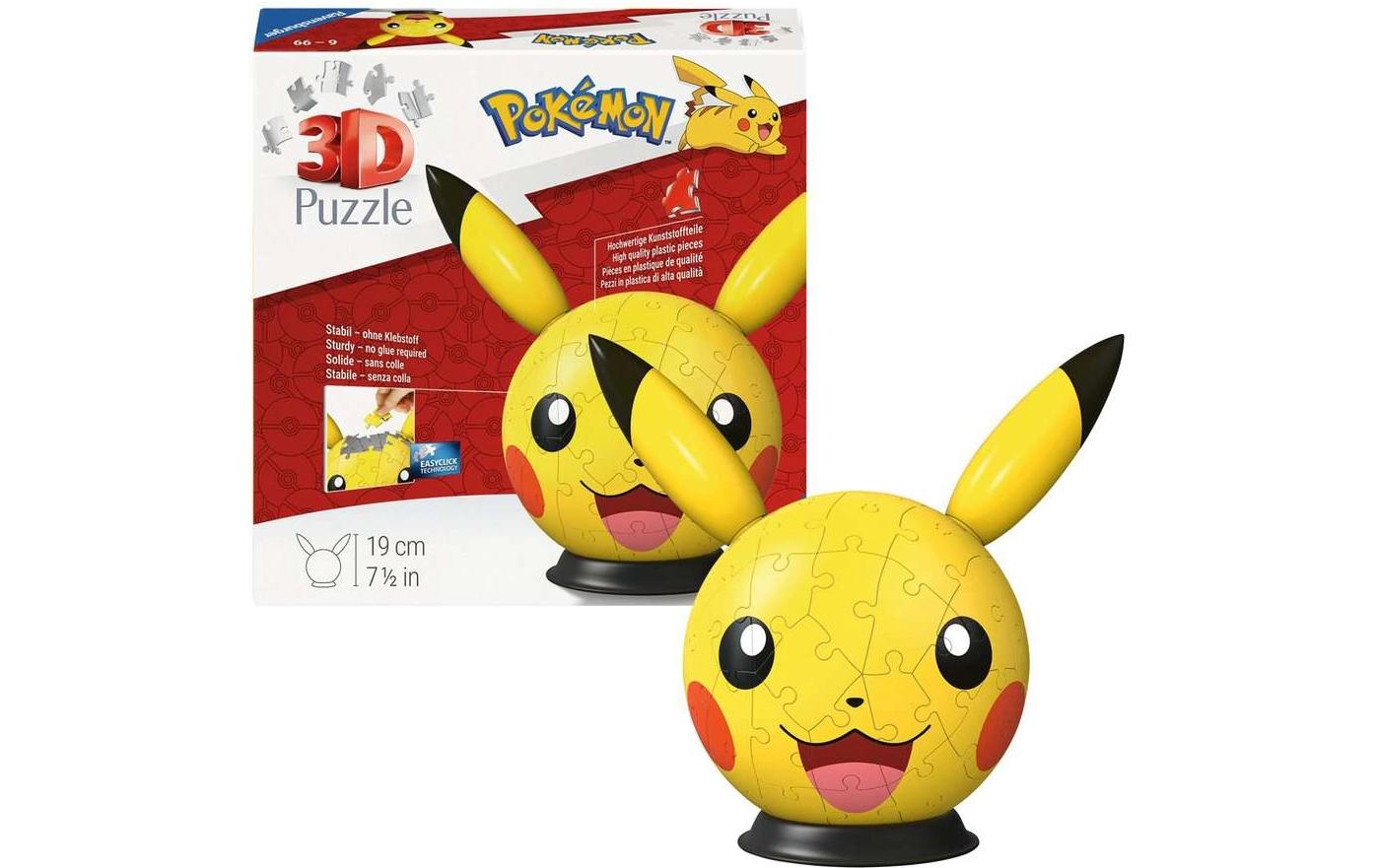 Ravensburger 3D Puzzle Pokémon Pikachu mit Ohren – 72 Teile – Ø 20 cm – Kunststoff – ab 6 J. – FSC