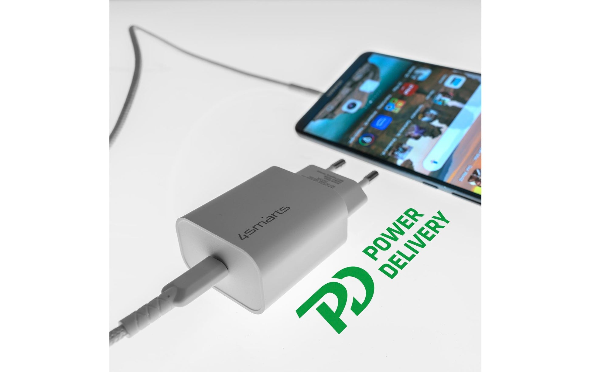 4smarts VoltPlug PD USB-Ladegerät 30 W – USB-C×1, PD, USB-C-Kabel 1,5 m – Weiss