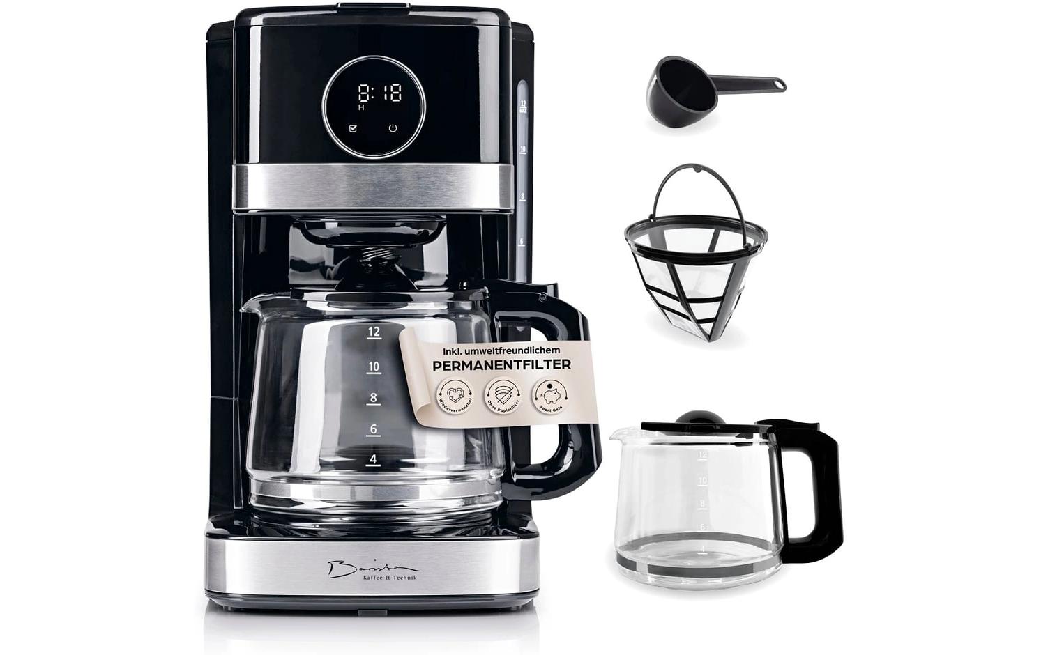Barista Filterkaffeemaschine – 12 Tassen, 1,5 l, Timer, schwarz