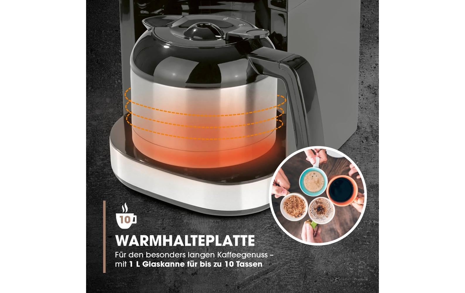 Barista Filterkaffeemaschine – 10 Tassen, Isolierkanne, Edelstahl/Schwarz, 26,5 × 43 × 22 cm