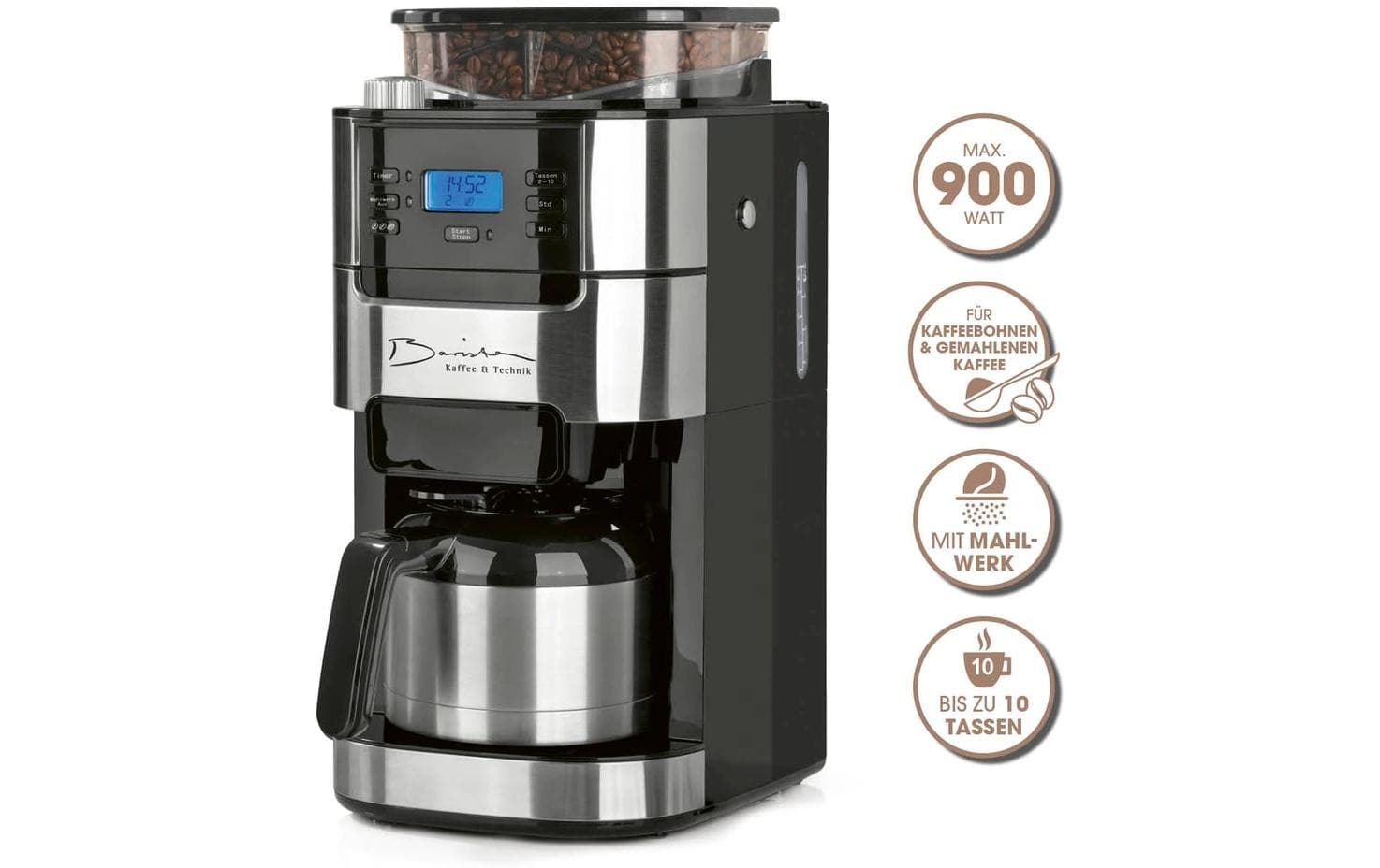 Barista Filterkaffeemaschine – 10 Tassen, Isolierkanne, Edelstahl/Schwarz, 26,5 × 43 × 22 cm