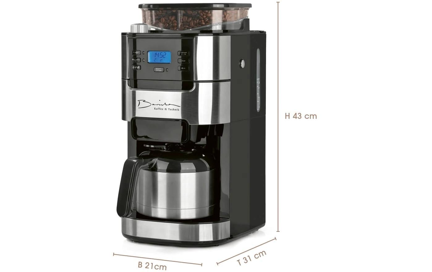 Barista Filterkaffeemaschine – 10 Tassen, Isolierkanne, Edelstahl/Schwarz, 26,5 × 43 × 22 cm