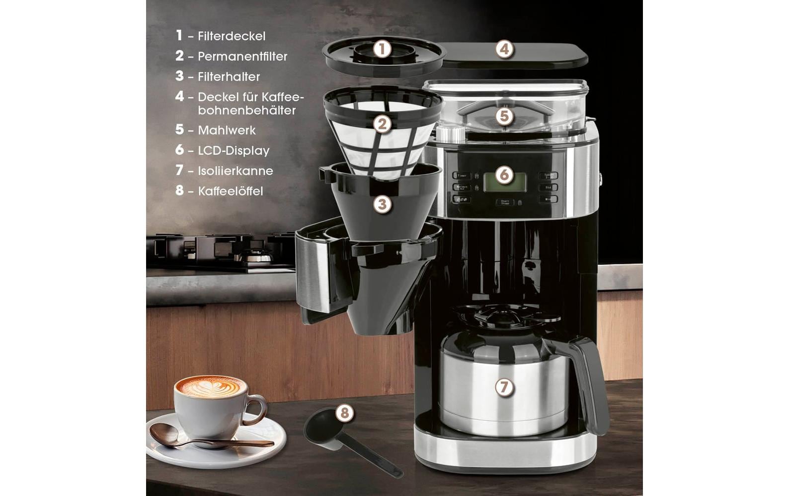 Barista Filterkaffeemaschine – 10 Tassen, Isolierkanne, Edelstahl/Schwarz, 26,5 × 43 × 22 cm