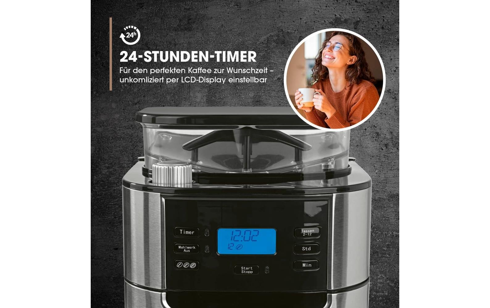Barista Filterkaffeemaschine – 10 Tassen, Isolierkanne, Edelstahl/Schwarz, 26,5 × 43 × 22 cm