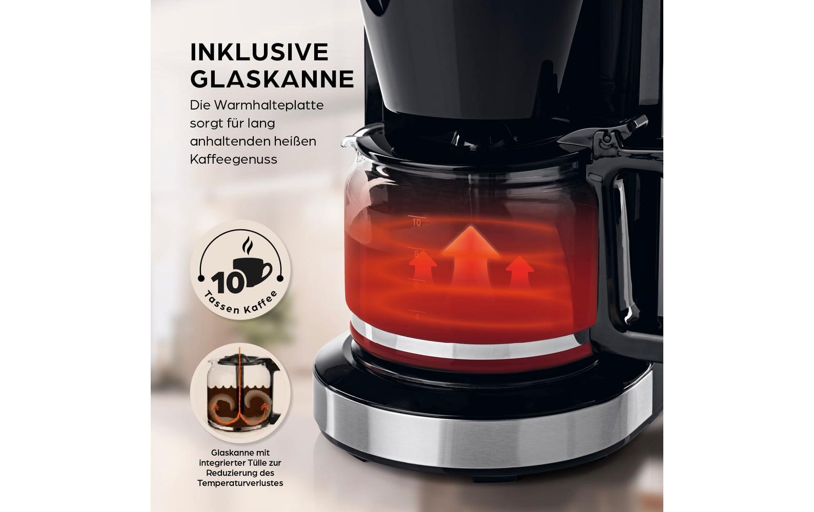 Barista Filterkaffeemaschine – 10 Tassen, 1,3 l, Glaskanne, Schwarz