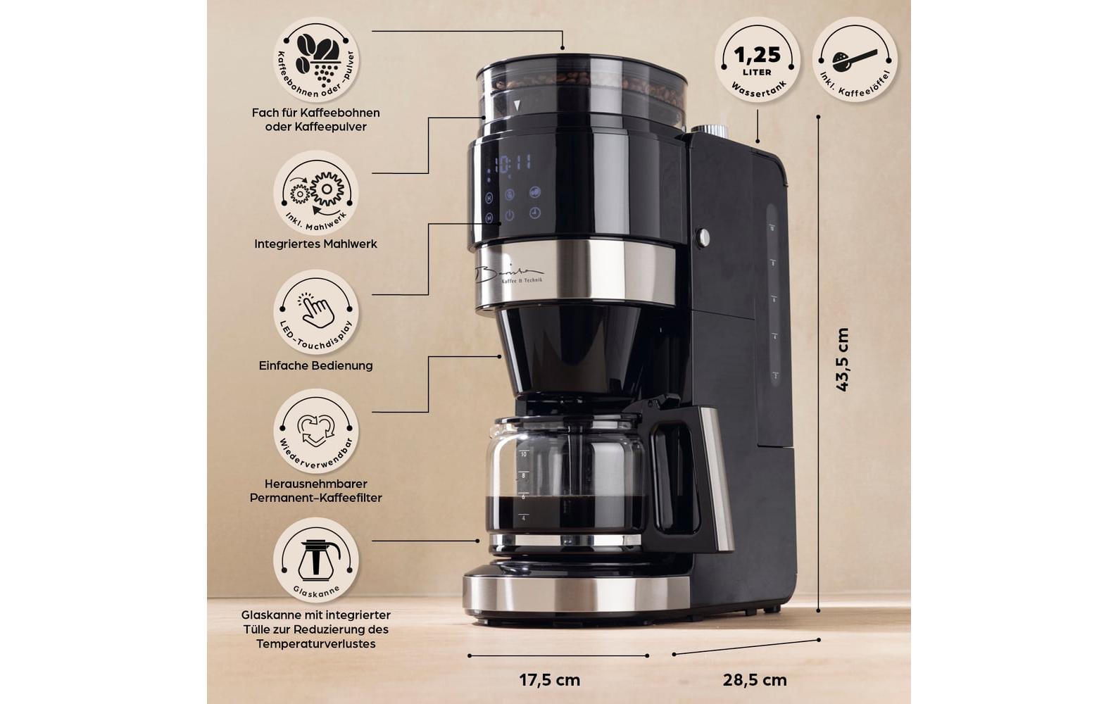 Barista Filterkaffeemaschine – 10 Tassen, 1,3 l, Glaskanne, Schwarz