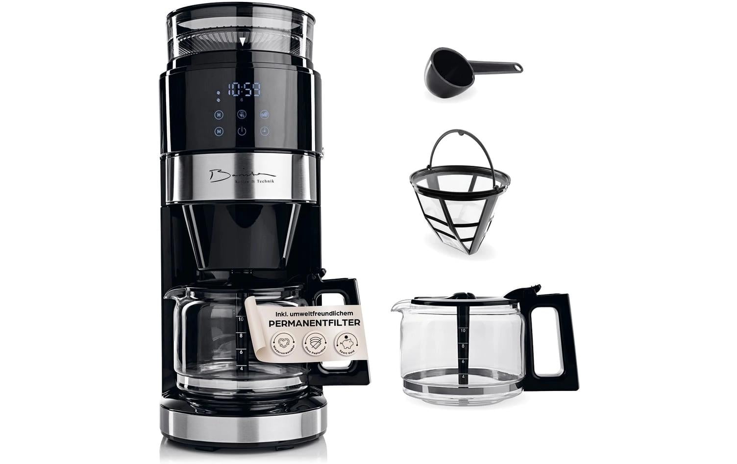 Barista Filterkaffeemaschine – 10 Tassen, 1,3 l, Glaskanne, Schwarz