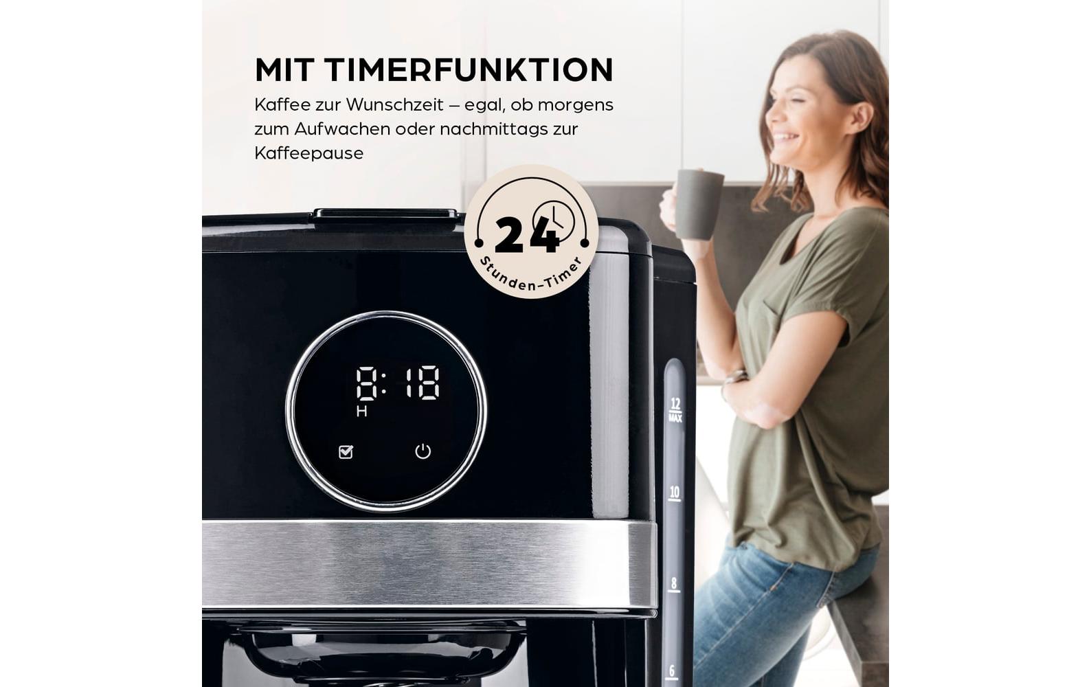 Barista Filterkaffeemaschine – 12 Tassen, 1,5 l, Timer, schwarz