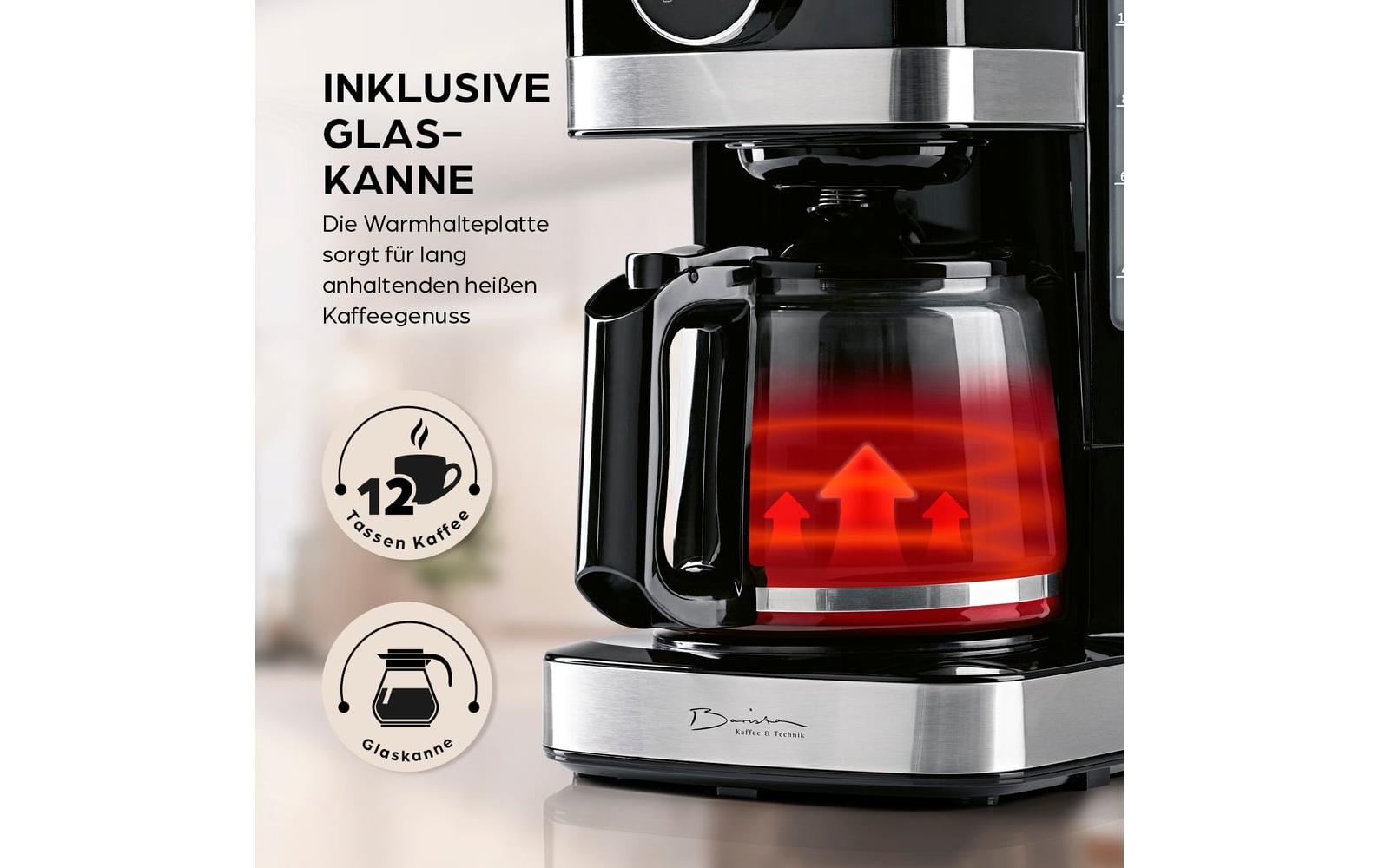 Barista Filterkaffeemaschine – 12 Tassen, 1,5 l, Timer, schwarz