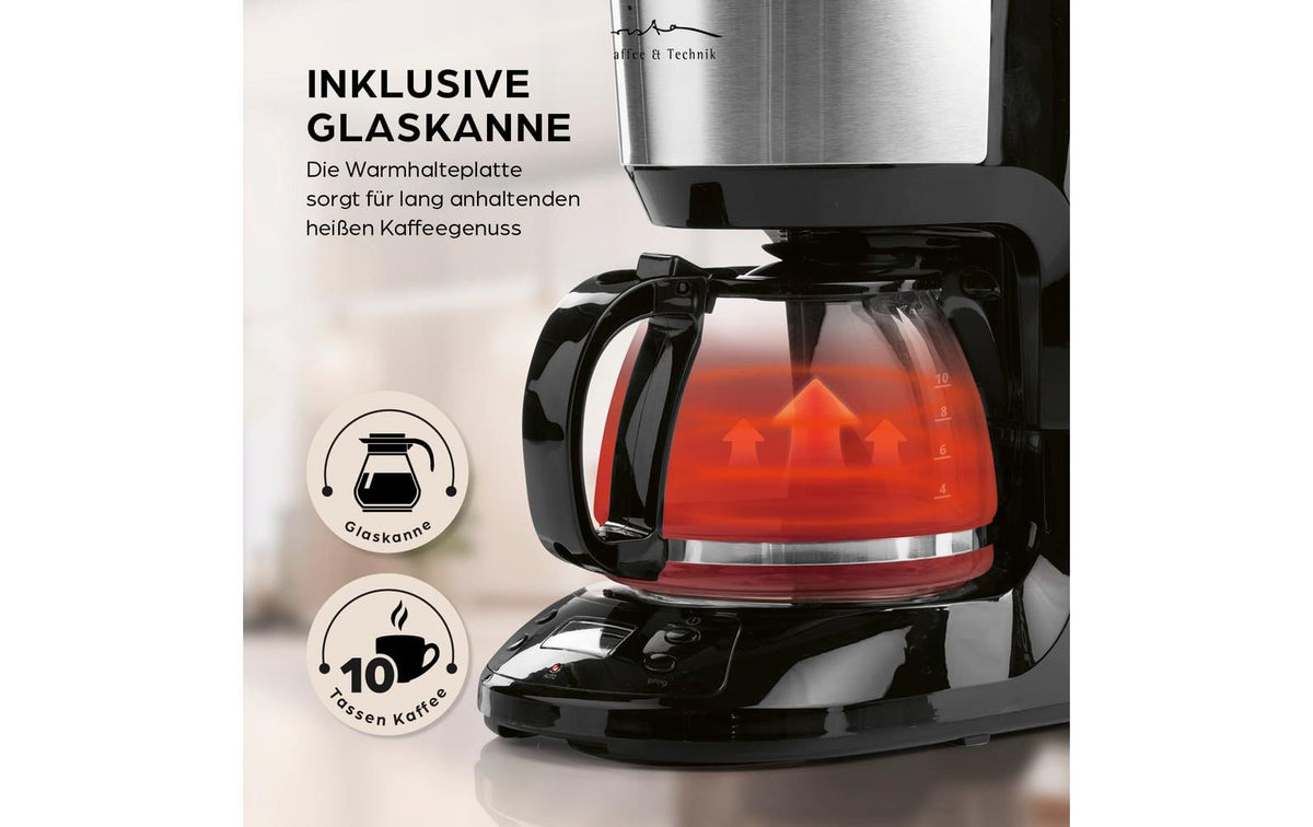 Barista Filterkaffeemaschine – 10 Tassen, 1,25 l, Warmhaltefunktion, Schwarz/Silber