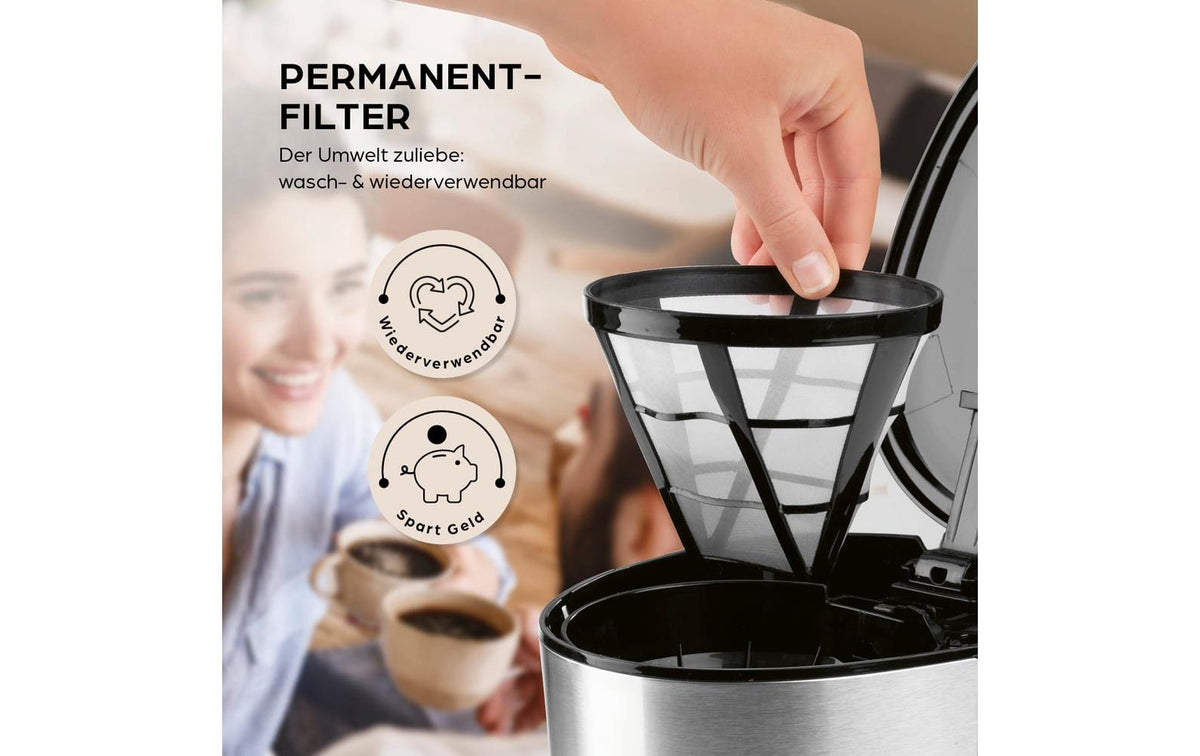 Barista Filterkaffeemaschine – 10 Tassen, 1,25 l, Warmhaltefunktion, Schwarz/Silber
