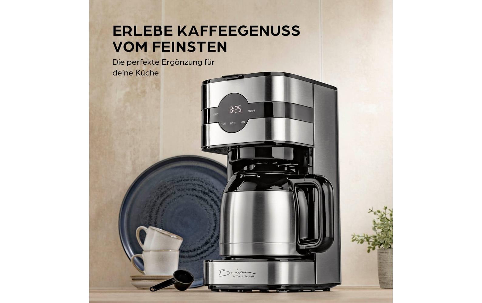 Barista Filterkaffeemaschine – 8 Tassen, 1,3 l, Timer, Schwarz/Silber, 21,7 × 36,9 × 16,7 cm