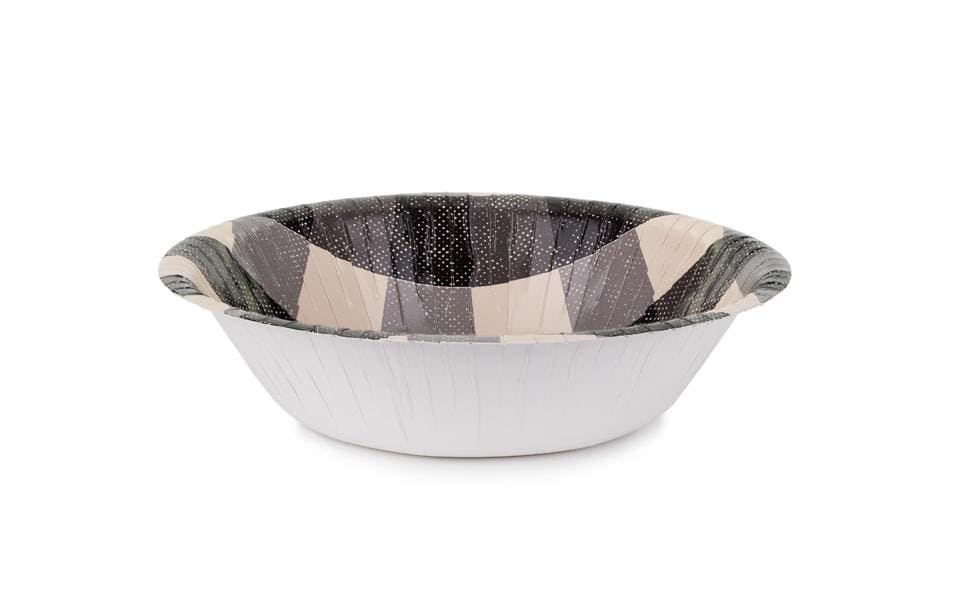 Partydeco Schale/Schüssel, Papier – Ø 17 cm, H 4,5 cm, kariert, schwarz – 6 Stk.