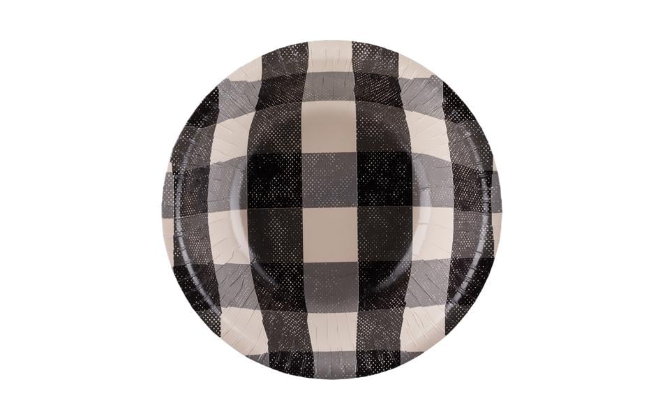 Partydeco Schale/Schüssel, Papier – Ø 17 cm, H 4,5 cm, kariert, schwarz – 6 Stk.