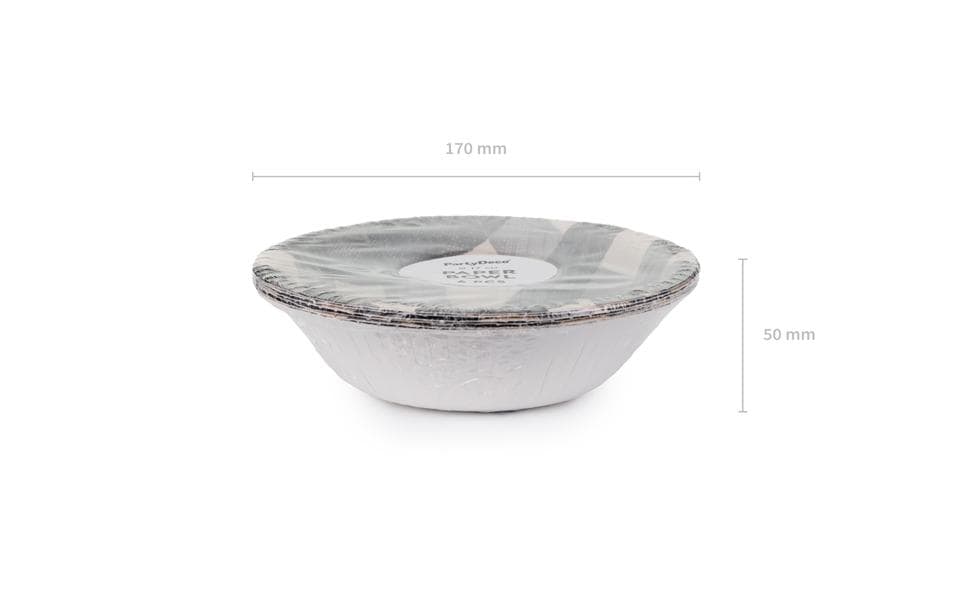 Partydeco Schale/Schüssel, Papier – Ø 17 cm, H 4,5 cm, kariert, schwarz – 6 Stk.