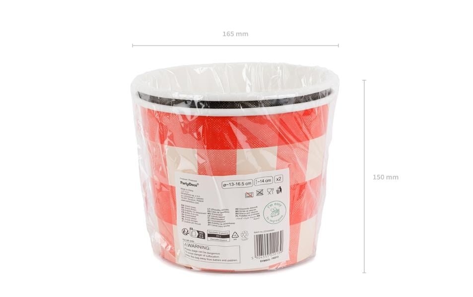 Partydeco Schale/Schüssel, Papier/Karton rund – Ø 16,5 cm × H 14 cm, rot/schwarz – 2 Stk.