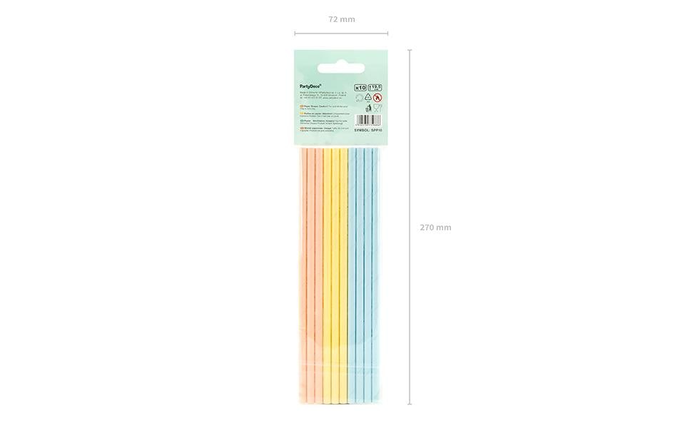 Partydeco Papierstrohhalme, Ø 5 mm 19,5 cm, mehrfarbig – 10 Stk.
