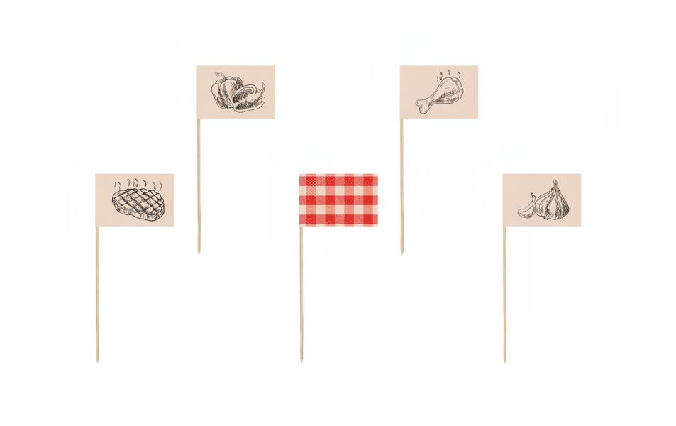 Partydeco Party-Piekser Grill kariert – mehrfarbig – 15 cm – Holz/Papier – 12 Stk