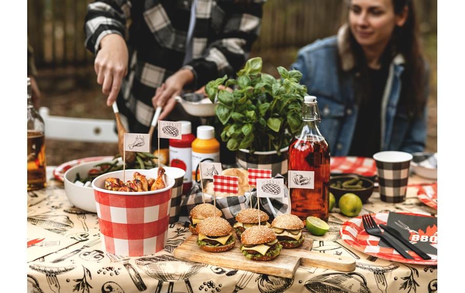 Partydeco Party-Piekser Grill kariert – mehrfarbig – 15 cm – Holz/Papier – 12 Stk